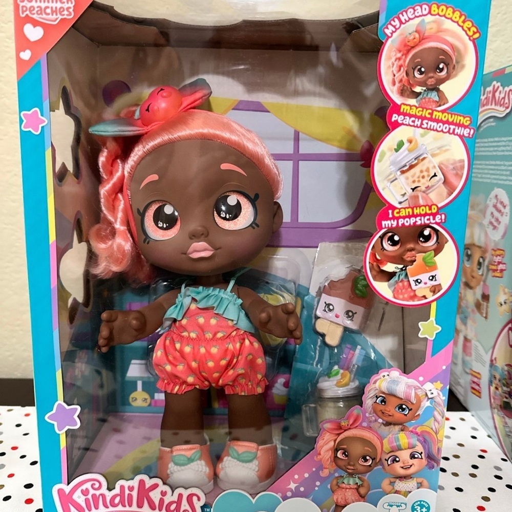 Kindi Kids Peaches Doll with Pink and Blue Outfit